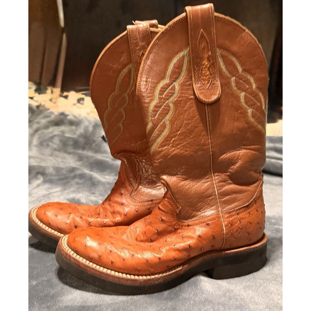 Custom Women's Full Quill Ostrich Boots Size 7.5. Made In The USA Brown Leather